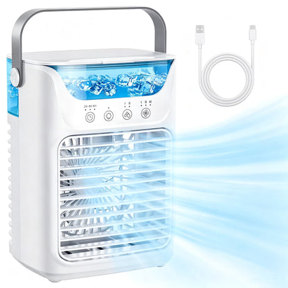 Portable Air Conditioner Mini Personal Evaporative Air Cooler with 3 Speeds and 2 Mist Modes, USB Desktop Cooling Fan with 7 Colorful Light and Timer for Home Office Bedroom