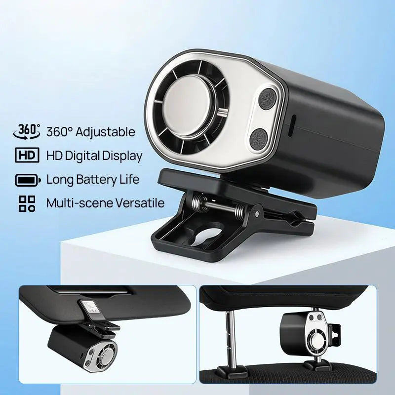 【Summerfinds】Joytutus Semiconductor Cooling Detachable Clip-On Car Cooling Fan, Vehicle & Auto Accessories, 360° Rotatable, 100-Speed Adjustable, USB Rechargeable, 3000Mah Battery, LED Display, Portable Tech Gadget for Cars