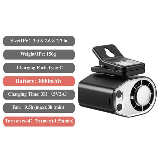 【Summerfinds】Joytutus Semiconductor Cooling Detachable Clip-On Car Cooling Fan, Vehicle & Auto Accessories, 360° Rotatable, 100-Speed Adjustable, USB Rechargeable, 3000Mah Battery, LED Display, Portable Tech Gadget for Cars
