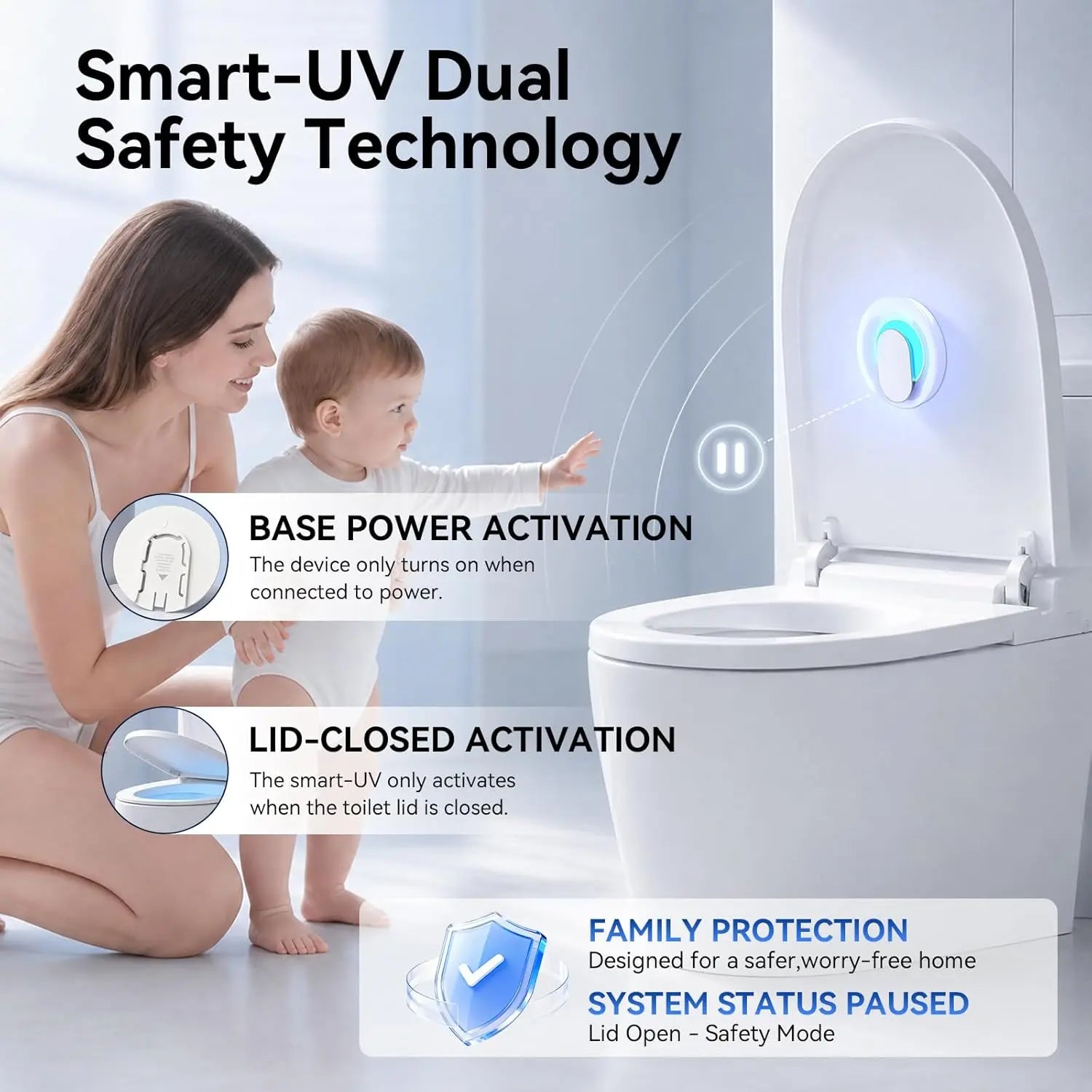 Auto Sensor UV Toilet Sterilizer, No Drill Paste-On Toilet Sanitizer, Automatic Work When Closing Lid, 99.99% Germ Killing Rate,Portable Paste Mount Disinfection Light for Household Toilets, Shared Apartment & Family Bathroom Must Have