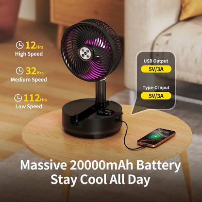 Socool 20000Mah Portable Folding Fan 8 Speeds Wind & Auto Oscillation Rechargeable Floor Standing Desk Fan with Remote for Home