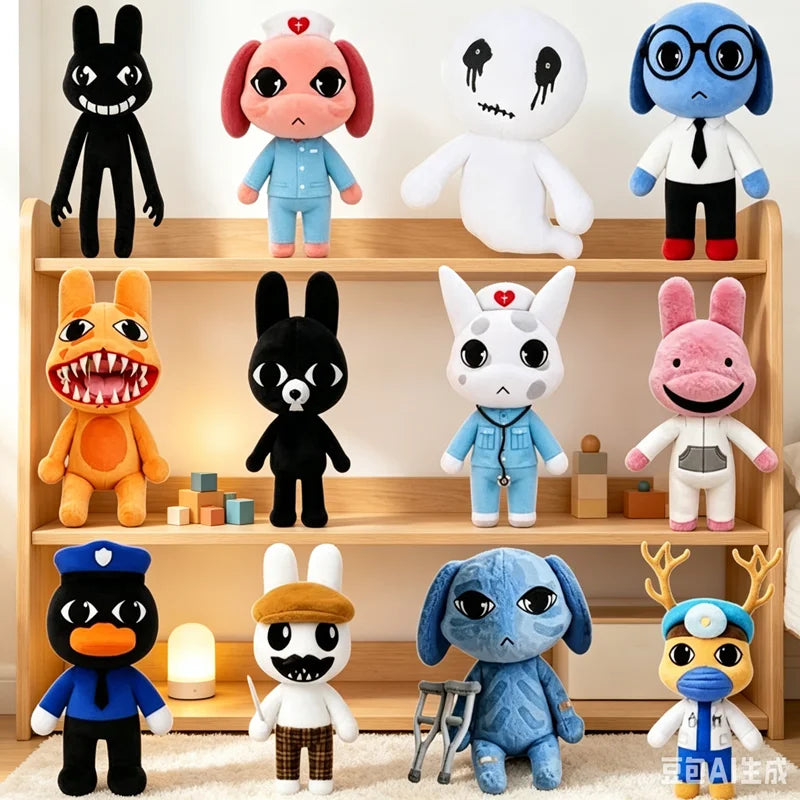 Horror Animal Hospital Plush Toy Blue Dog Soft Stuffed Cartoon Doll Collectible for Adult Fans Home Decoration Christmasgift
