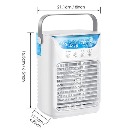 Portable Air Conditioner Mini Personal Evaporative Air Cooler with 3 Speeds and 2 Mist Modes, USB Desktop Cooling Fan with 7 Colorful Light and Timer for Home Office Bedroom