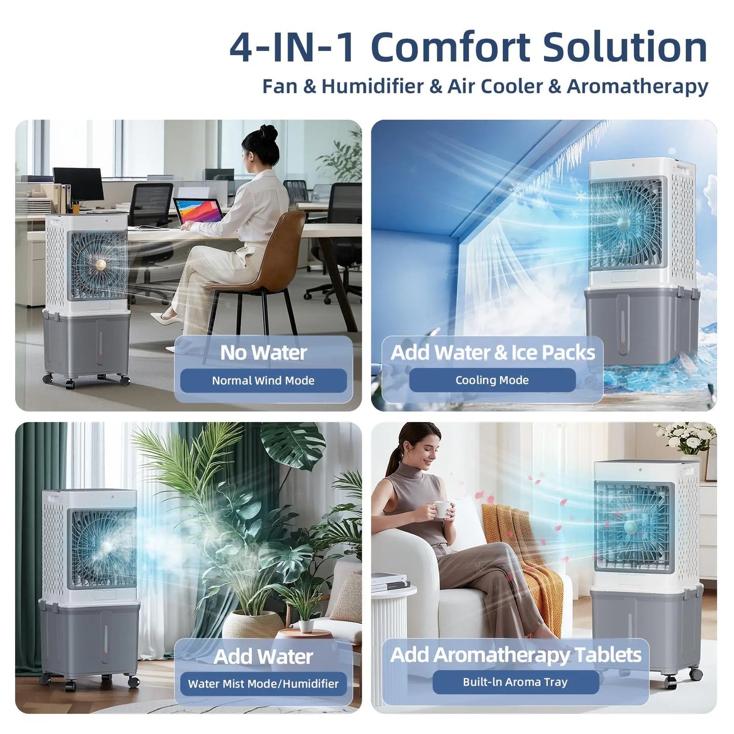 【Dealsforyou】10-Gal Portable Evaporative Swamp Cooler with Upgraded Cooling Technology, 7-Hour Timer, Remote Control, Removable Water Tank, Free Aroma Diffuser Pad for House, Outdoor Camping