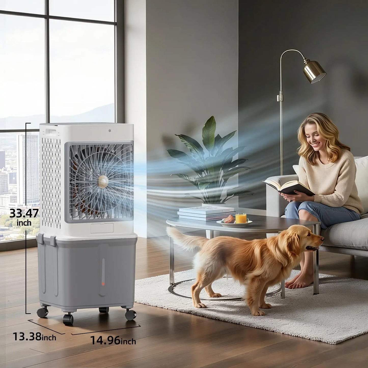 【Dealsforyou】10-Gal Portable Evaporative Swamp Cooler with Upgraded Cooling Technology, 7-Hour Timer, Remote Control, Removable Water Tank, Free Aroma Diffuser Pad for House, Outdoor Camping