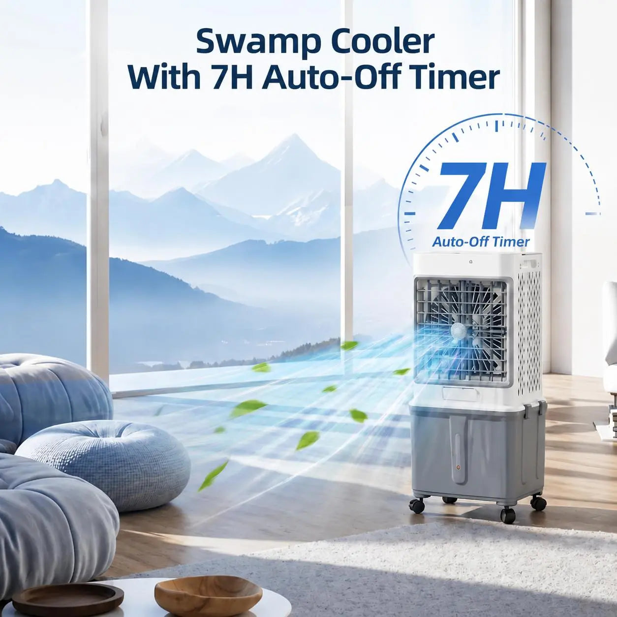 【Dealsforyou】10-Gal Portable Evaporative Swamp Cooler with Upgraded Cooling Technology, 7-Hour Timer, Remote Control, Removable Water Tank, Free Aroma Diffuser Pad for House, Outdoor Camping