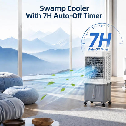 【Dealsforyou】10-Gal Portable Evaporative Swamp Cooler with Upgraded Cooling Technology, 7-Hour Timer, Remote Control, Removable Water Tank, Free Aroma Diffuser Pad for House, Outdoor Camping
