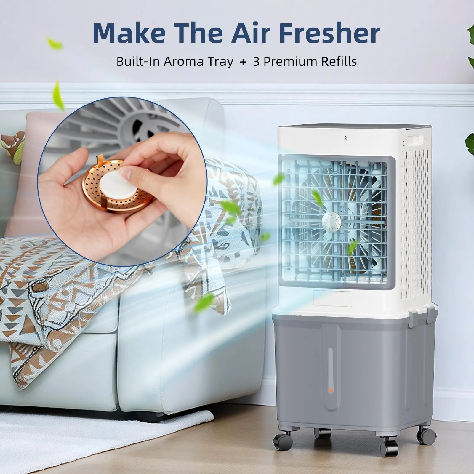 【Dealsforyou】10-Gal Portable Evaporative Swamp Cooler with Upgraded Cooling Technology, 7-Hour Timer, Remote Control, Removable Water Tank, Free Aroma Diffuser Pad for House, Outdoor Camping