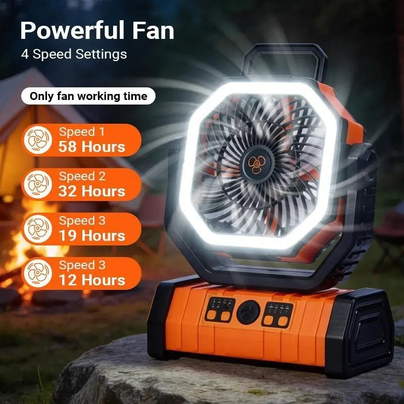 Portable Camping Fan with LED Light - Handheld Turbo Fan, Compact, Low-Noise Oscillating, Auto-Off Timer, 20000/18000Mah Portable Charger Batteries, 360° Rotating Hook, Remote Control, Cool Gadgets for Camping, Beach Use,Dorm Essentials,Home Essentials