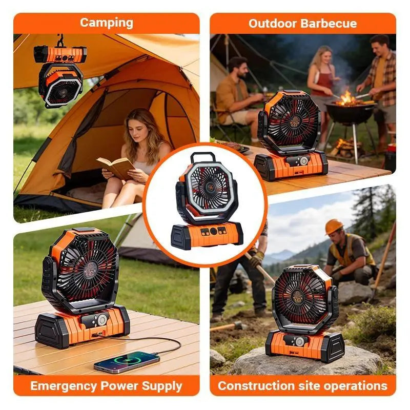 Portable Camping Fan with LED Light - Handheld Turbo Fan, Compact, Low-Noise Oscillating, Auto-Off Timer, 20000/18000Mah Portable Charger Batteries, 360° Rotating Hook, Remote Control, Cool Gadgets for Camping, Beach Use,Dorm Essentials,Home Essentials