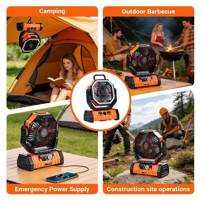Portable Camping Fan with LED Light - Handheld Turbo Fan, Compact, Low-Noise Oscillating, Auto-Off Timer, 20000/18000Mah Portable Charger Batteries, 360° Rotating Hook, Remote Control, Cool Gadgets for Camping, Beach Use,Dorm Essentials,Home Essentials