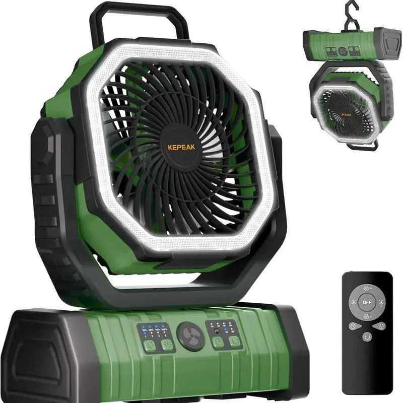 Portable Camping Fan with LED Light - Handheld Turbo Fan, Compact, Low-Noise Oscillating, Auto-Off Timer, 20000/18000Mah Portable Charger Batteries, 360° Rotating Hook, Remote Control, Cool Gadgets for Camping, Beach Use,Dorm Essentials,Home Essentials