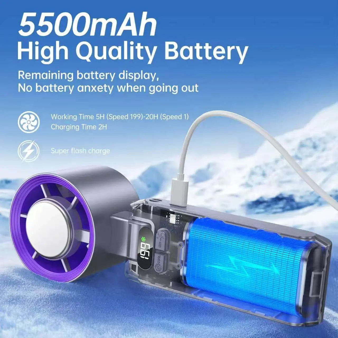2026 Ice Fan Portable Handheld High Speed Fan 199 Adjustable Levels Foldable for Summer Travel Vacation Essentials& Outdoor Activities Cool Fan