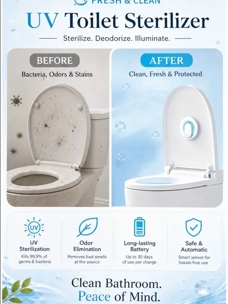 Auto Sensor UV Toilet Sterilizer, No Drill Paste-On Toilet Sanitizer, Automatic Work When Closing Lid, 99.99% Germ Killing Rate,Portable Paste Mount Disinfection Light for Household Toilets, Shared Apartment & Family Bathroom Must Have