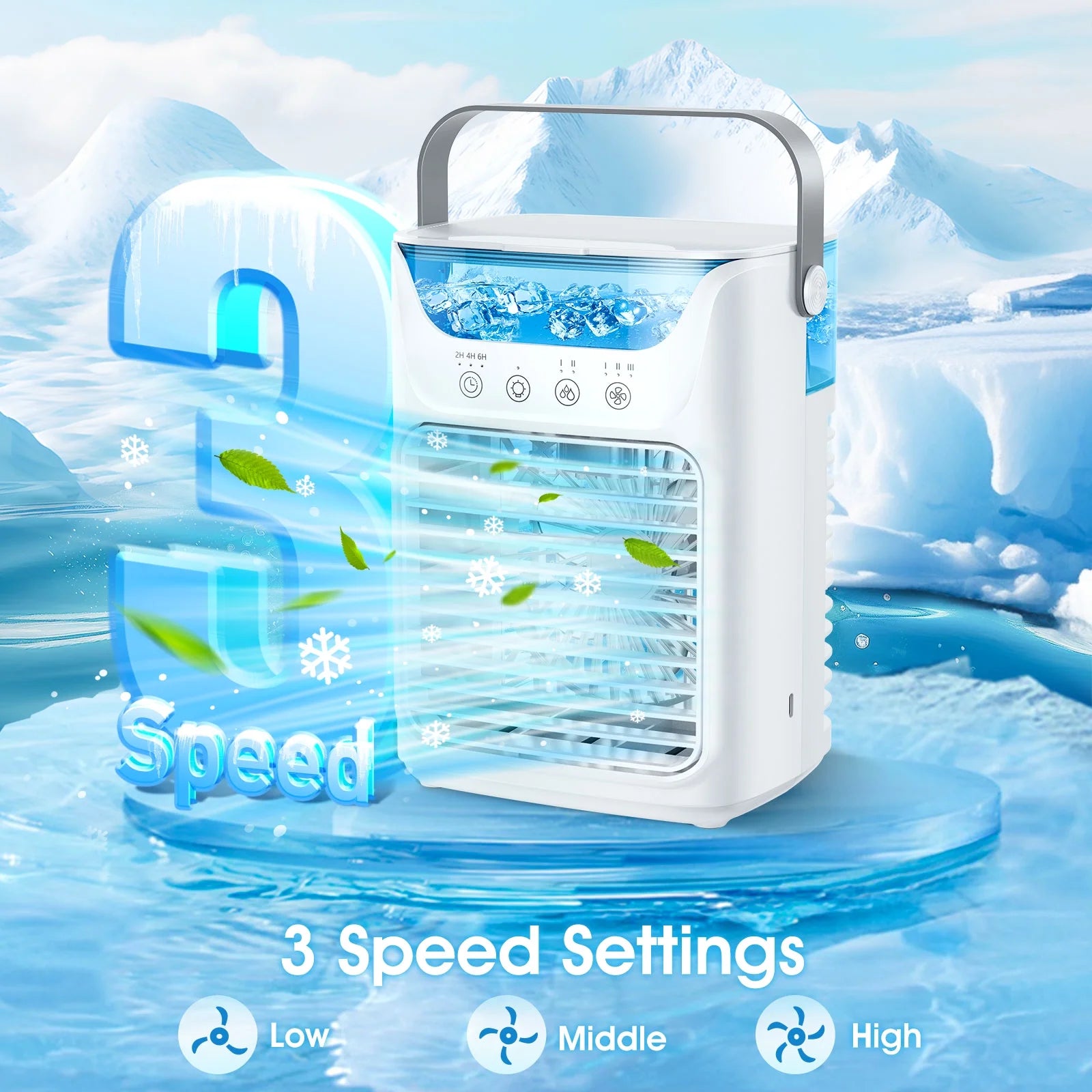 Portable Air Conditioner Mini Personal Evaporative Air Cooler with 3 Speeds and 2 Mist Modes, USB Desktop Cooling Fan with 7 Colorful Light and Timer for Home Office Bedroom